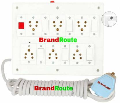 BrandRoute Anchor Reverse Socket Strip Fitted-6 Socket (6 Amp),6 Switches(6 Amp),fuse (20 amp), Indicater And 3 Core 4 Metre copper Wire With 6 Amp Power 3 Pin Plug. 6  Socket Extension Boards