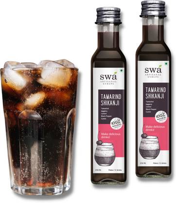 SWA Artisanal Syrups Tamarind Shikanji, 100% Natural, 250ml, 24-30 Drinks, Combo Pack of 2, Tamarind Shikanji