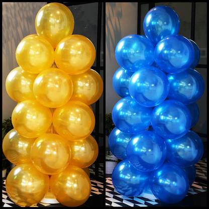 Prihit Solid Premium Metallic Latex Balloons (Pack of 75) for Decoration (Blue,Gold) Balloon