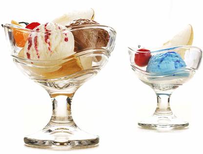 Lenzrite Glass Dessert Bowl Crystal Glass Curve Wave Shape Ice Cream Bowl Cup 160ml Pack of 6