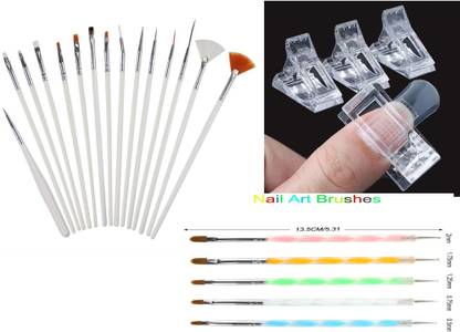 Ajora combo of nail art nail brush set dotting & silicon brush nail clip ( set of 3 items)