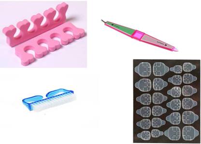 Ajora combo of nail art double sided glue stiker set , nail filer , nail brush ( set of 4 items)