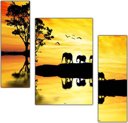 pnf Elephants Set of 3 MDF Panel-1178- Digital Reprint 18 inch x 12 inch Painting