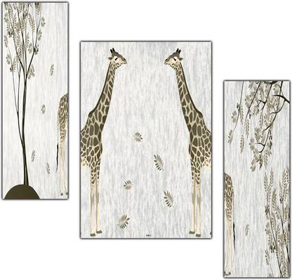 pnf Giraffe Set of 3 MDF Panel-2195- Digital Reprint 18 inch x 12 inch Painting