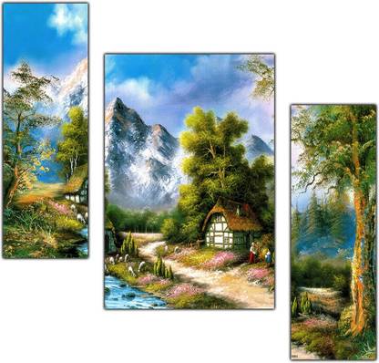 pnf Hand Painting Landscape Scenery Set of 3 MDF Panel-1239- Digital Reprint 12 inch x 18 inch Painting