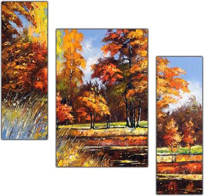 pnf Hand Painting Landscape Scenery Set of 3 MDF Panel-1343- Digital Reprint 18 inch x 12 inch Painting