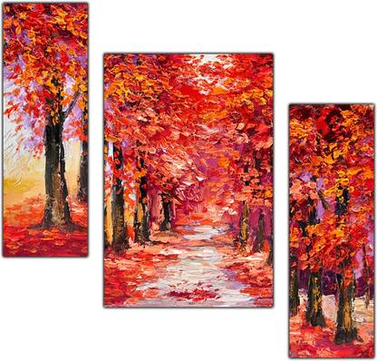 pnf Hand Painting Landscape Scenery Set of 3 MDF Panel-1632- Digital Reprint 12 inch x 18 inch Painting