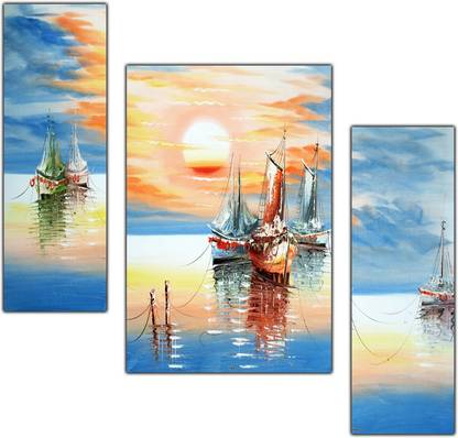 pnf Hand Painting Landscape Scenery Set of 3 MDF Panel-1408- Digital Reprint 12 inch x 9 inch Painting
