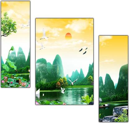 pnf Natural Landscape Scenery Set of 3 MDF Panel-1710- Digital Reprint 12 inch x 18 inch Painting