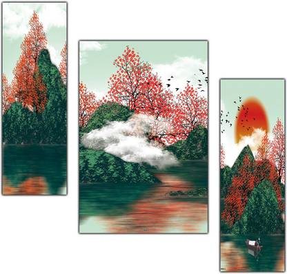 pnf Hand Painting Landscape Scenery Set of 3 MDF Panel-1854- Digital Reprint 12 inch x 18 inch Painting