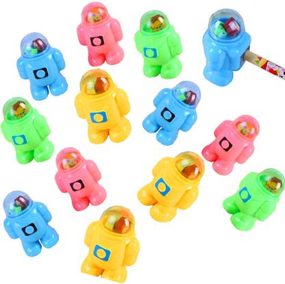 Neel 12Ps Astronaut Abs Plastic Pencil Sharpener with Small 2Eraser for Kids Gift Set Singla Pencils Tub Sharpeners