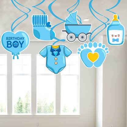 Prihit Baby Boy Birthday Hanging Swirls for Boy Party Decorations Supplies(Pack of 6)