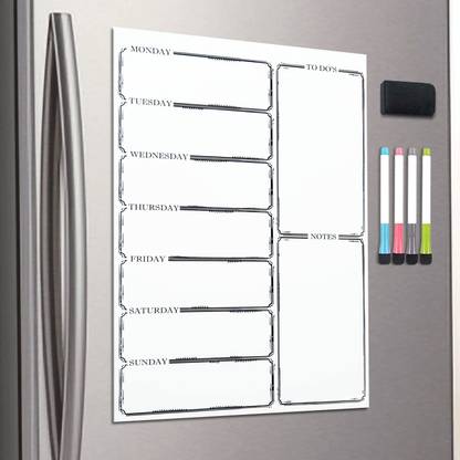 TurtleGrip Dry Erase Magnetic Whiteboard Weekly Planner | 4 Pens, 1 Eraser White board