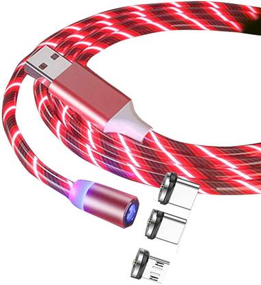 Zohlo Magnetic Charging Cable 2 A 1 m LED Glow Flowing Magnetic Charger Cable Micro USB Type C For Smartphone & iOS