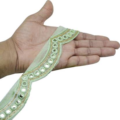 CRAFT LOVE Shimmering Net Mirror Border Lace 9.2 Yards/8.5 Meters for lehnga dupatta Lace Reel
