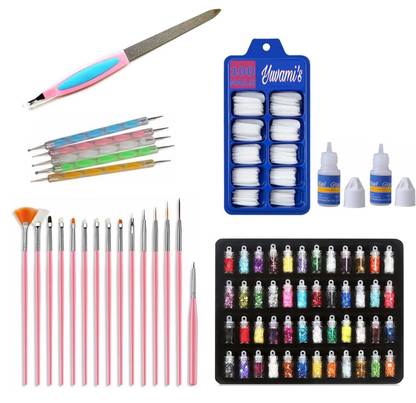 Yuvami's 100 fake nails & 2 Nail glue & 48 glitter bottles & 1 filer & 20 dotting pens