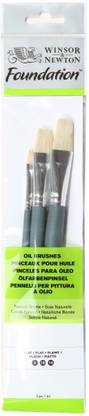Winsor & Newton Foundation Brush Set of 3 for Oils - Natural Bristle - Flat Short Handle