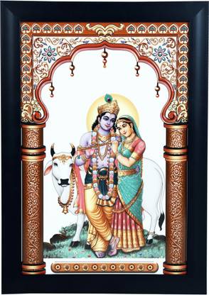KRAFTORY369 Radha Krishna, Ceramic Tiles, God Picture Photo Frame, (10x15 Inches), Decoration Religious Tile