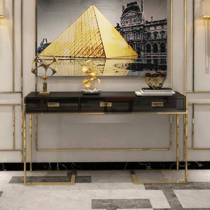 NG Decor Black Narrow Console Table with Drawers Rectangular Entryway Table Steel Console Table