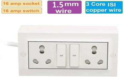 IndoBison 2 16 AMP Socket/switch extension Box 1.5mm wire 5m wire 2  Socket Extension Boards