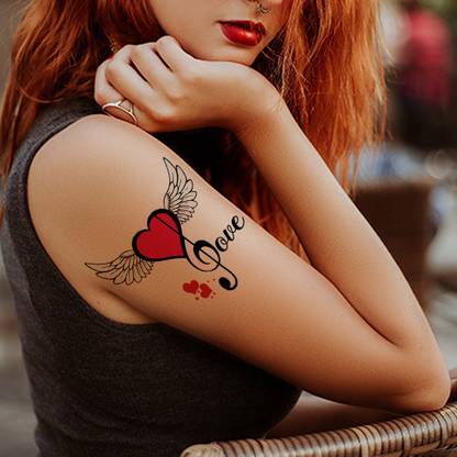 Temporary Tattoowala Love with Heart Tattoo For Male And Female Waterproof Fake