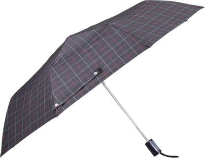 The CLOWNFISH 3 Fold Auto Open Double Coated Silver Lined Umbrellas(Checks Design- Dark Pink) Umbrella