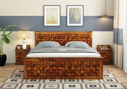 urban wood Hover Bed Without Storage ( King Size, Honey Finish ) Solid Wood King Bed