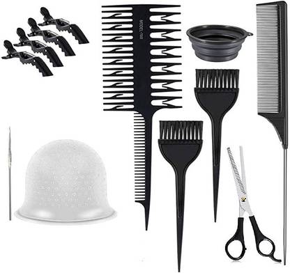 QEQEQ 10Pcs Hair Dye Kit,Color Brush And Bowl ,3 Sided Comb Wide Tooth,Highlighting Cap, Scissor & 4 Crocodile Hair Clips, Hair Kits