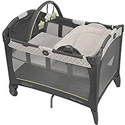GRACO Pack N Play Crib & Playard,Foldable Baby Cot with Changing Table (Gray&Yellow)