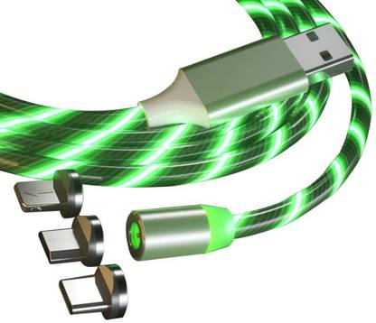 Zohlo Magnetic Charging Cable 2 A 1 m Multi 3-In-1 Cable Charger with LED Flowing for Smartphones Android & IOS