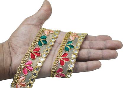 CRAFT LOVE Colourful Zardosi Embroidery Net Border Lace 9.2 Yards/8.5 Meters for Saree Blouse Dupatta Lehenga Sewing Designing Crafts etc. (3 cm wide) Lace Reel