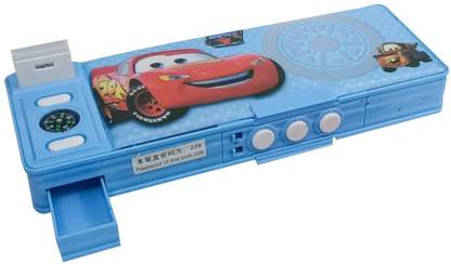 Saunidh CAR Print Design Big Geometry Box with Number Password Lock & 2-Sided Multi-Button Case for kids Art Plastic Pencil Box