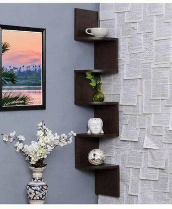 Kesha Spree Zig-Zag Corner Shelf MDF (Medium Density Fiber) Wall Shelf