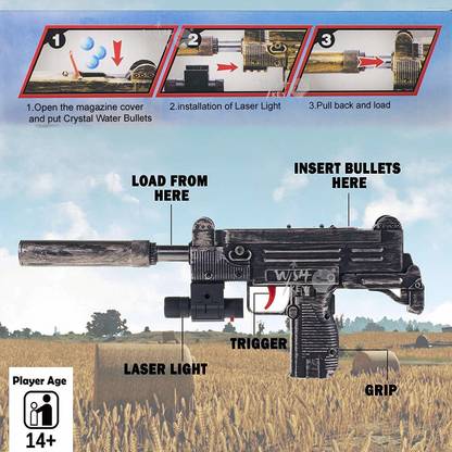 TRIFECTA Uzi Submachine 2 in 1 Gun Toy with 1000+ Crystal Water & Soft Foam Bullet Balls Water Gun