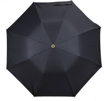 KK 23 inches Polyester 2 fold 8 ribs Jet Black Umbrella