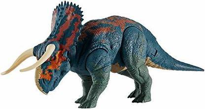 Jurassic World Dual Attack Nasutoceratops Dinosaurs in Medium Size with Button-Activated Dual S