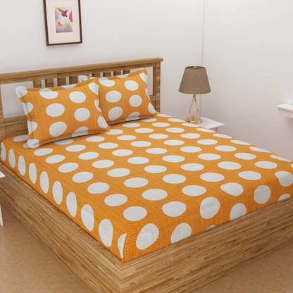 ZWERVE 250 TC Cotton Double Polka Fitted (Elastic) Bedsheet