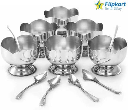 Flipkart SmartBuy Stainless Steel Dessert Bowl Ice Cream Cups, Ice Cup, Steel Ice Cream Cup With 6 Spoons