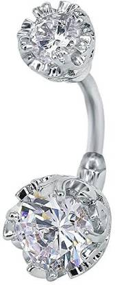 GadgetsDen Belly Button Navel Piercing Ring Silver Heraldic Design Flower Cubic Zirconia's Stainless Steel Beaded Charm