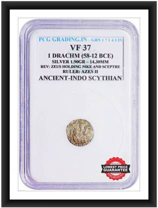 Prideindia 1 Drachm (58-12 BCE)Ruler: Azes II Indo Scythian PCG Graded Old Rare Silver Coin Ancient Coin Collection