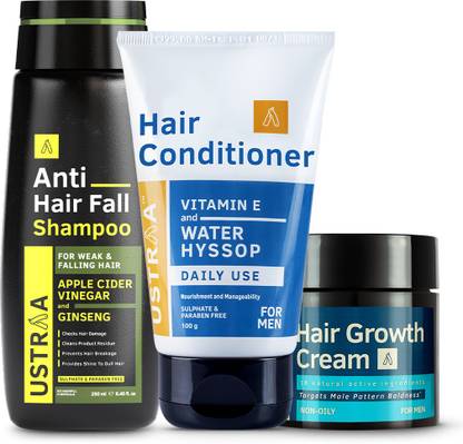 USTRAA Hair Growth Cream - 100g, Anti Hair Fall Shampoo - 250ml & Daily Use Conditioner - 100g