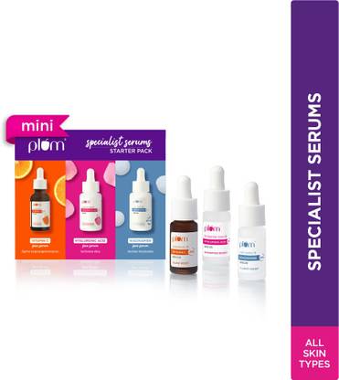Plum Specialist Serums - Starter Pack | Set of 3 Mini Serums | Vitamin C, Hyaluronic & Niacinamide