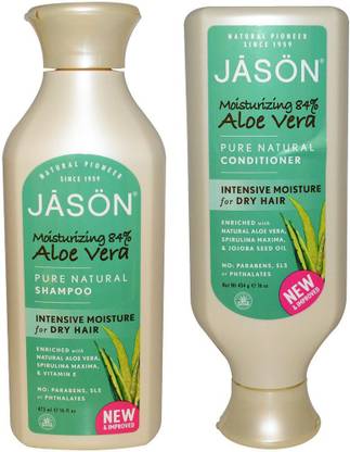 Jason All Natural Organic Aloe Vera Shampoo and Conditioner Bundle with Dry Hair Treatment Product, 16 fl oz each