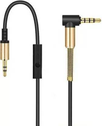TECHGEAR AUX Cable 1.2 m L-Shaped 3.5mm Aux Cable with mic 24K Gold Plated Male to Male Audio Black