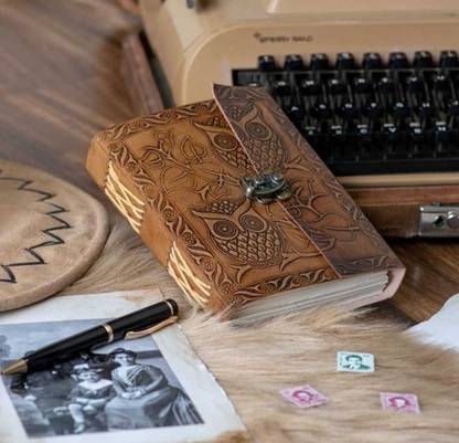 victory creative Owl Emboss Leather Journal Diary (Handmade) Regular Notebook Plain 200 Pages