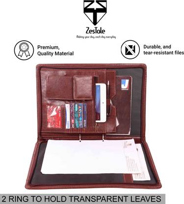 ZesTale Premium Leatherette 2- Ring Handle Document File Folder/ Certificate Holder(Without Leaves)