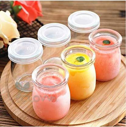 Miral Enterprses (Pack of 6) Glass Jars Pudding Jars with Lid Replacement Glass Jars for Yogurt Maker Glass Set Water/Juice Glass