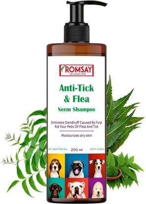 ROMSAY Anti-Tick & Flea Neem Shampoo For Dogs & Cats 200ML Allergy Relief, Anti-dandruff, Anti-fungal, Anti-itching, Flea and Tick Fresh Notes, Neem Dog Shampoo