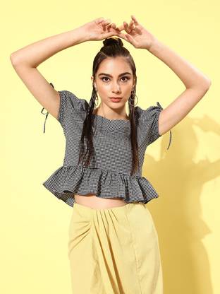 RARE Casual Solid Women Black Top