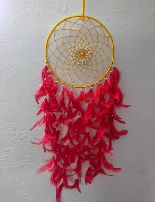 Nahida Dream Catcher Red Wall Hanging Home & Decor Attractive Wall Hanging Nylon, Feather, Iron Dream Catcher